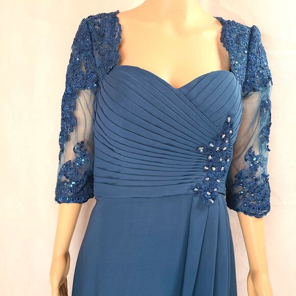 New Mother of the Bride (10) Ink Blue Chiffon Pleated Bodice High Low Dress - Picture 2 of 8